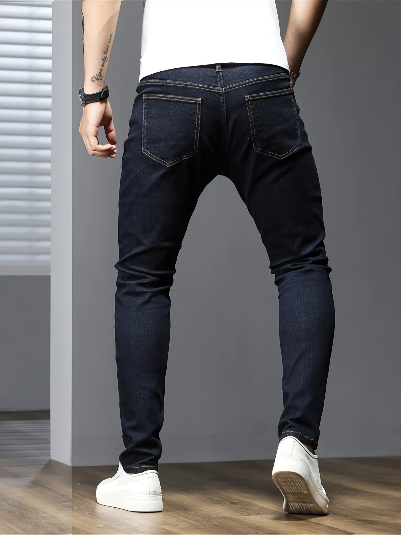 Men's Slim Fit Jeans Solid Color Stretch Denim Raw Wash All-Season