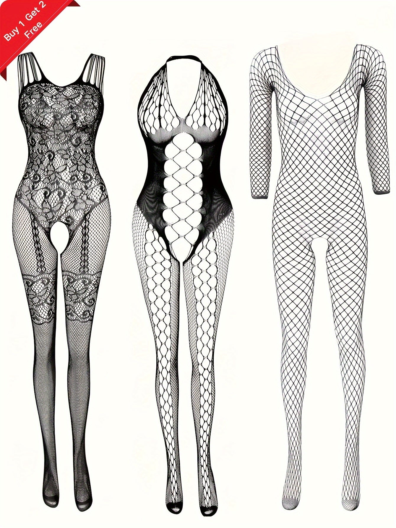 Women's Black Fishnet Lingerie Set Bodysuit with Open Crotch for Date Nights and Parties