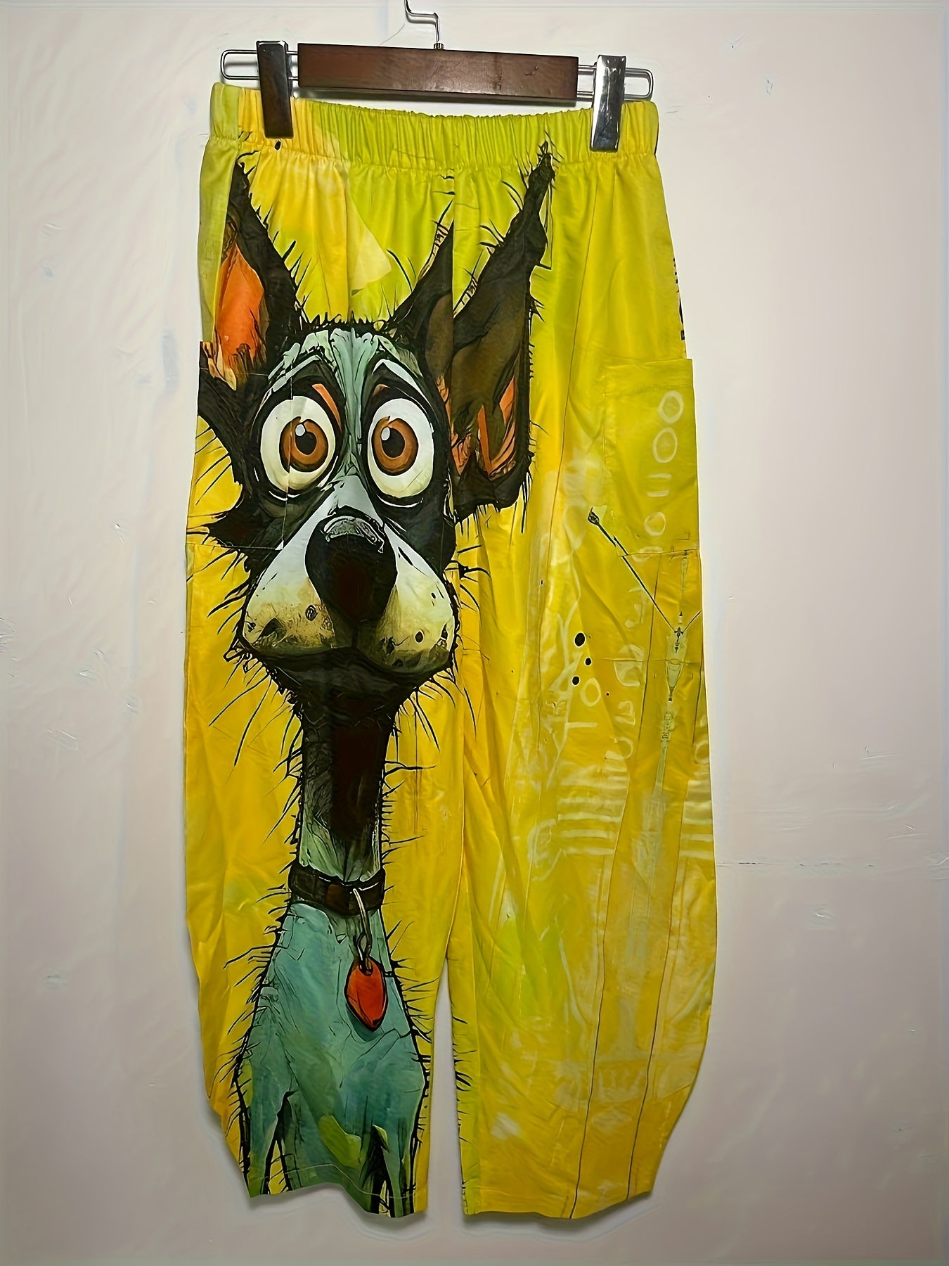 Pantalones holgados de mujer de talla grande con estampado de perro, pantalones casuales de cintura elástica