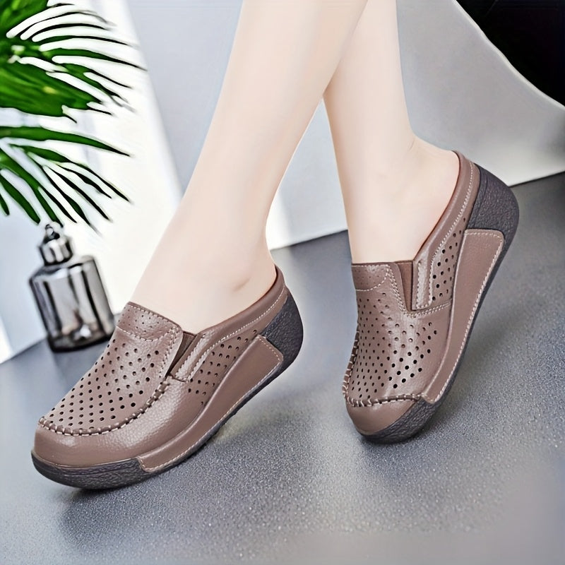Women's Breathable Slip-On Mules with Thick Platform Sole and Perforated Design