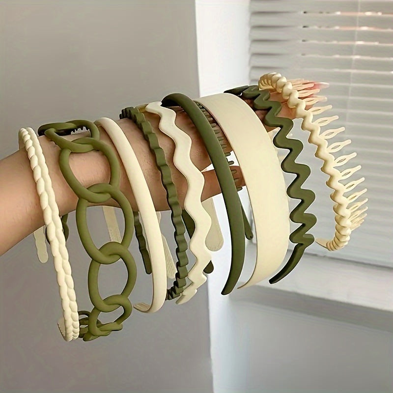 Ayollar uchun 9 ta bohemiya punk uslubidagi tishli soch bantlari, sirpanmaydigan, bir rangli soch aksessuarlari to'plami