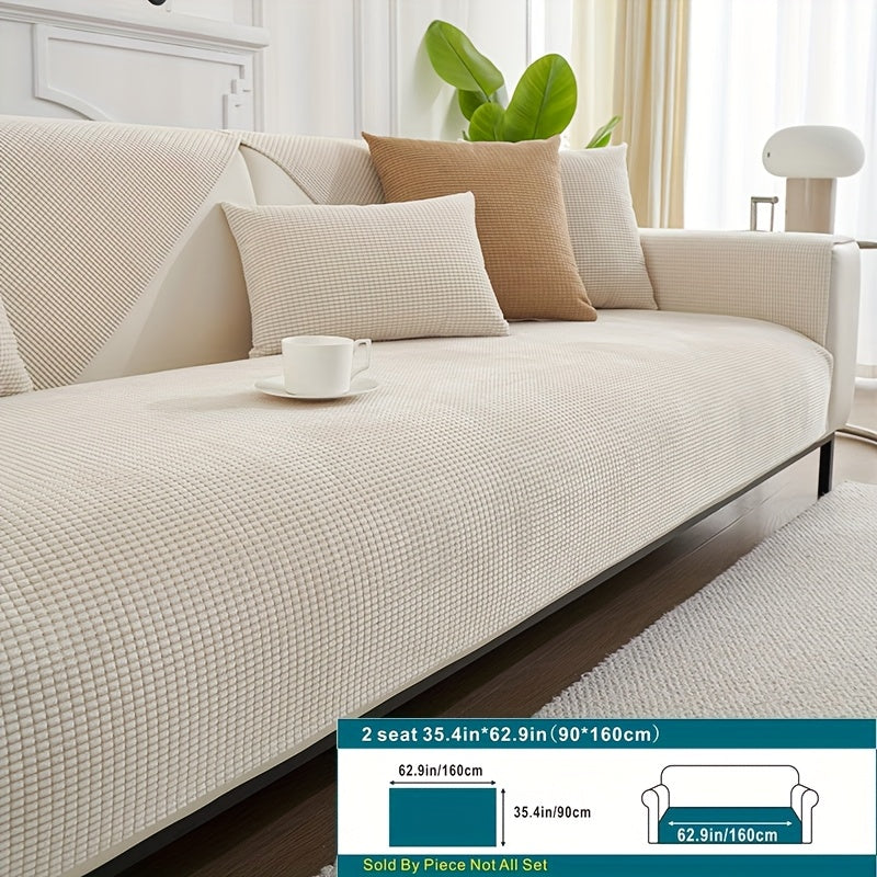 Beige Velvet Sofa Slipcover Pet-Friendly Machine Washable with Backrest and Armrest Protection