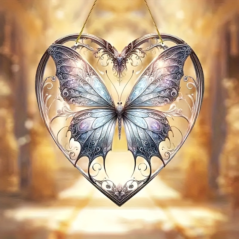 Decorative Glass Pendant with Heart Butterfly Pattern for Home Decor