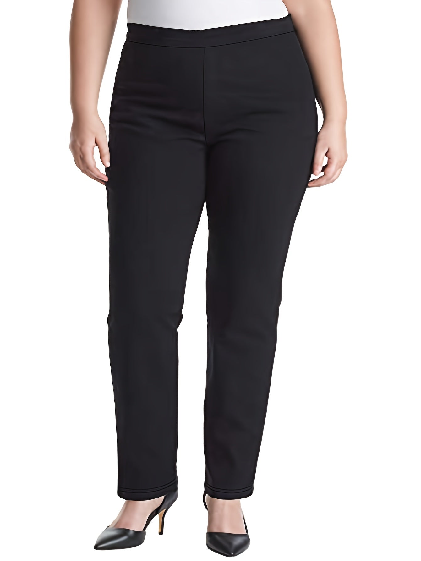 Women's Polyester Knit Fabric Straight Leg Pants Medium Stretch Solid Color