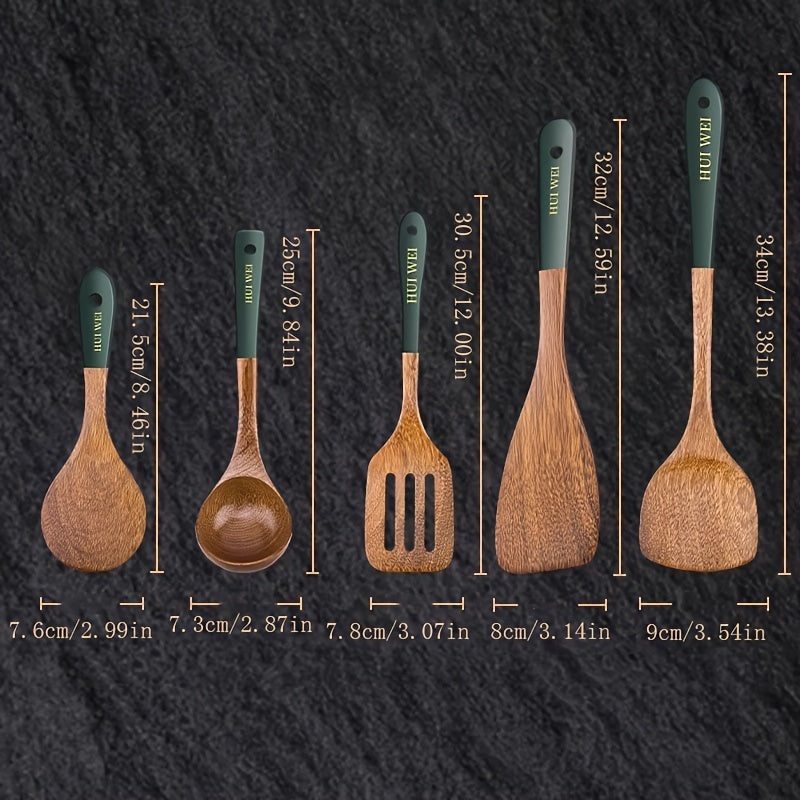 Set of 5 Natural Chicken Wing Wood Spatulas for Non-Stick Pots and Stir-Frying