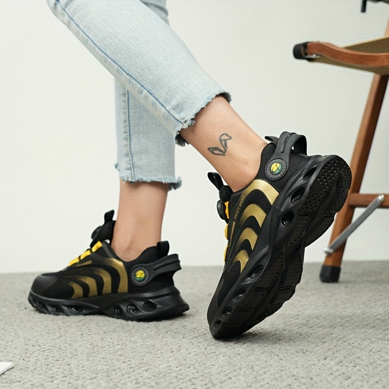 Women's Lightweight Safety Sneakers Breathable Mesh Black Yellow Steel Toe