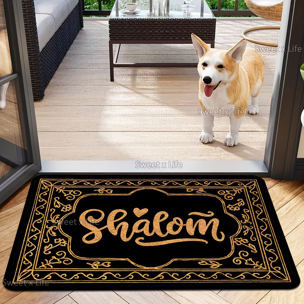 Welcome Doormat Waterproof Non-Slip Polyester Stain-Resistant Low Pile