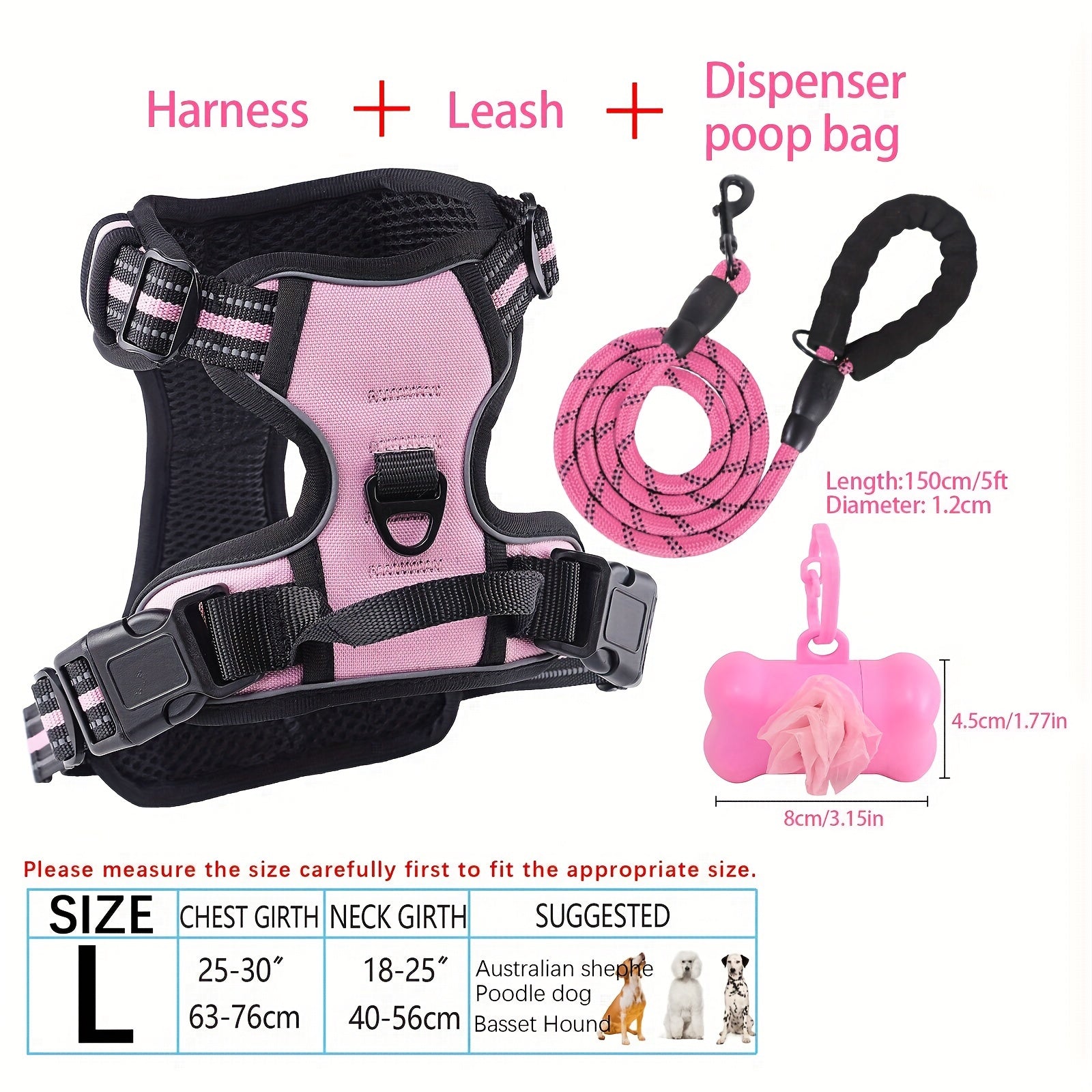 No-Pull Dog Harness and Leash Set with Reflective Features for Medium and Large Dogs