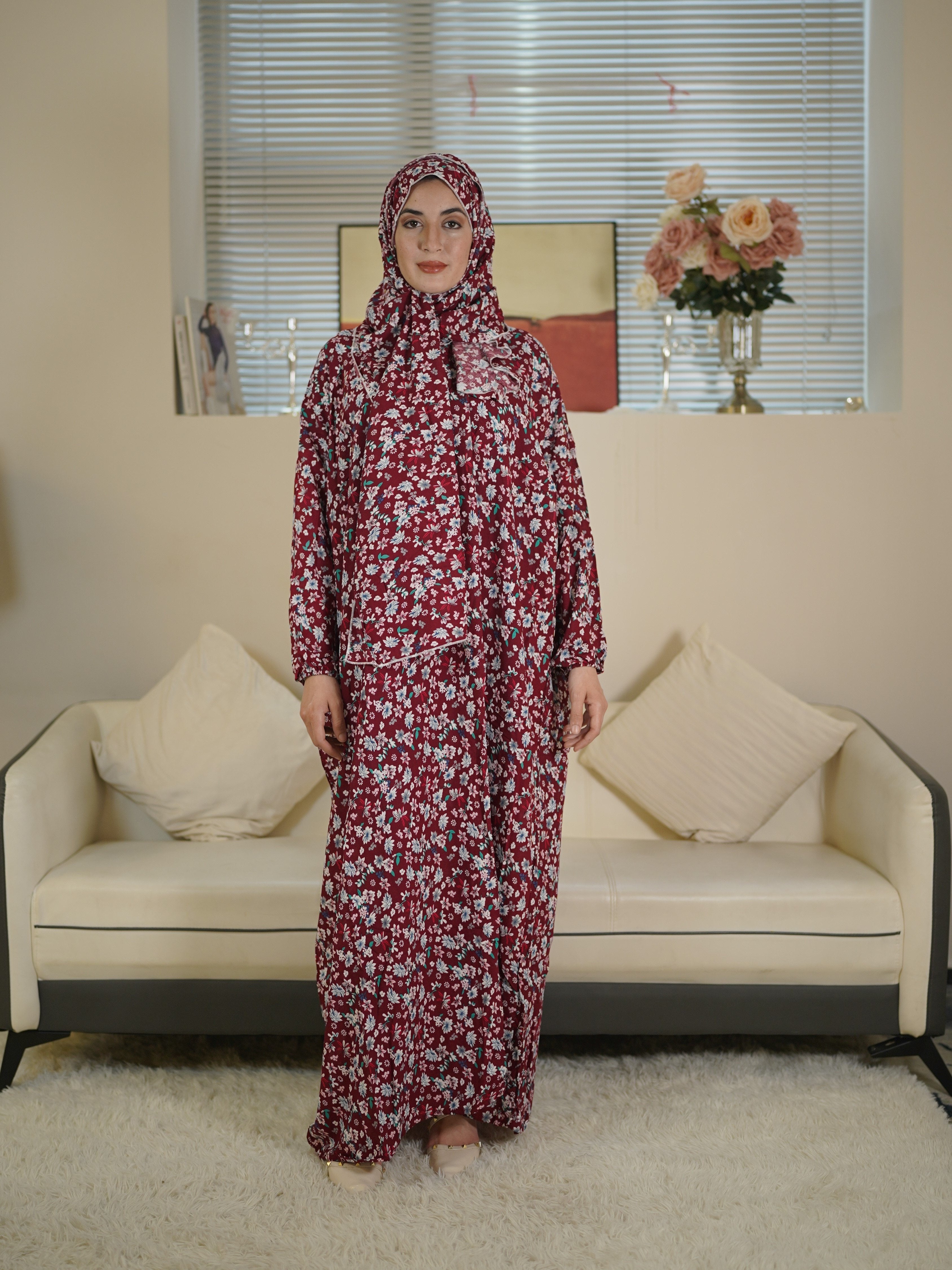 Plus Size Floral Maxi Dress Long Sleeve Modest Hijab Fashion