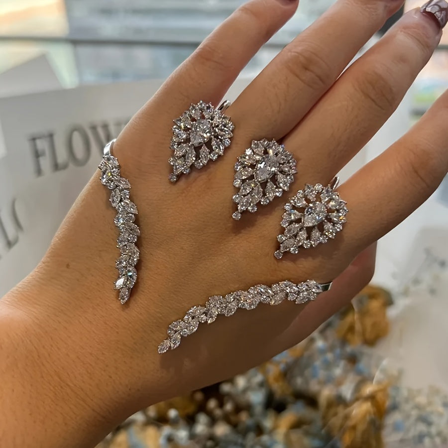 Women's Silver Plated Palm Cuff Bracelet with Zirconia for Weddings and Parties