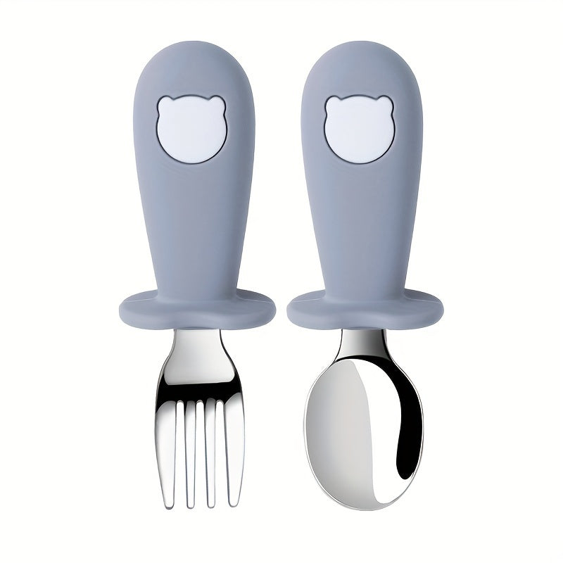 Children's Feeding Set with Silicone and Stainless Steel Spoons and Forks, Non-Toxic, Kid-Friendly