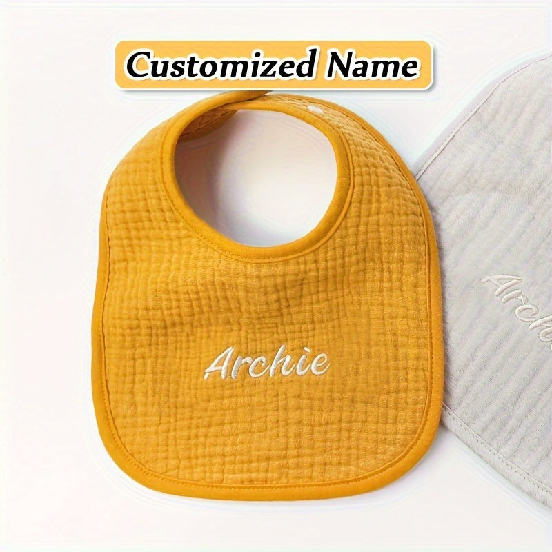 Set of Four Personalized Baby Bibs Soft Breathable Absorbent Adjustable Snap