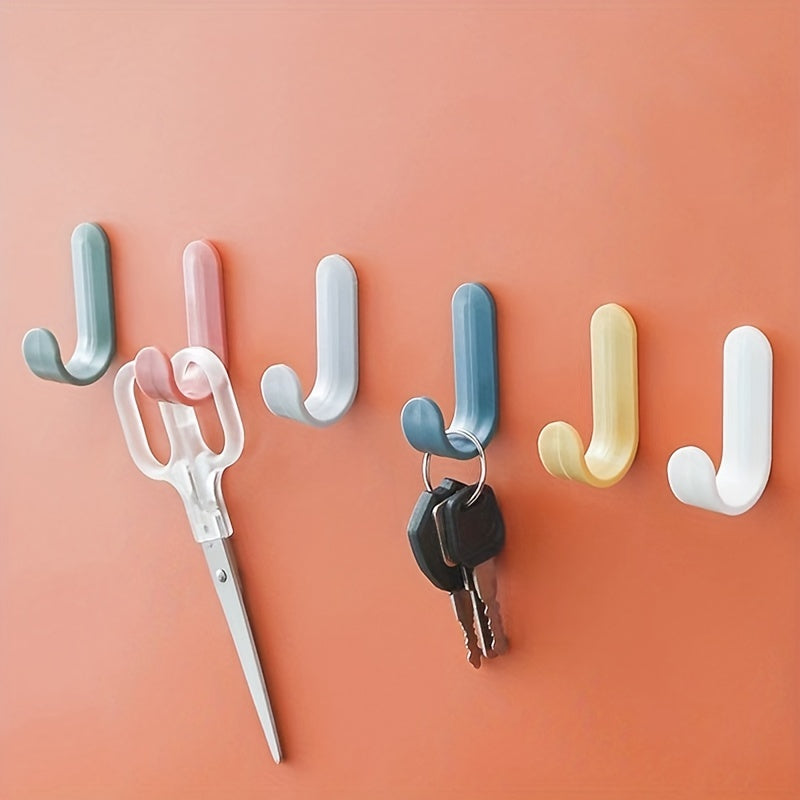 6 Mini Wall Mounted Hooks in 6 Colors for Hanging Items