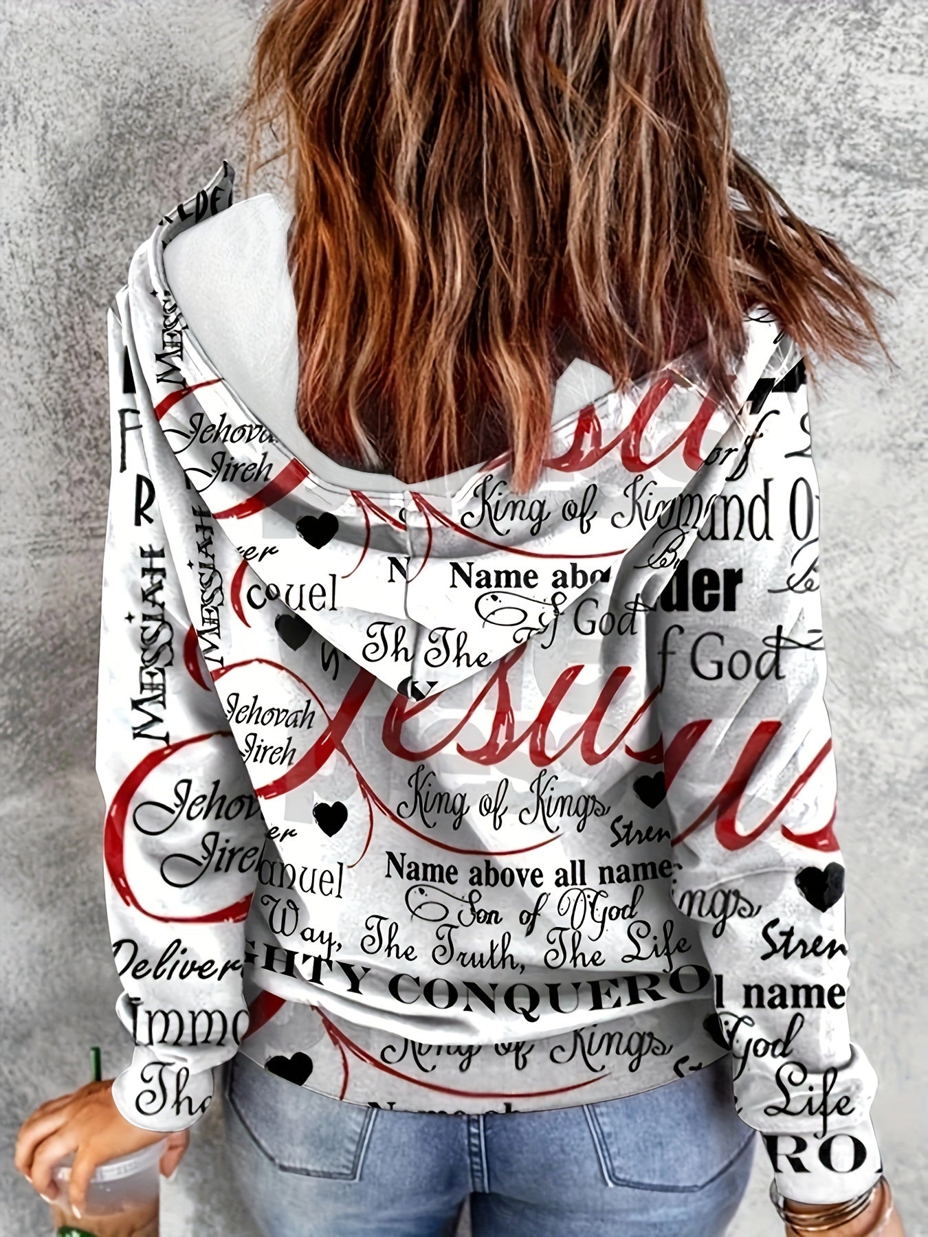 Удобная толстовка с молнией и принтом букв для женщин plus size