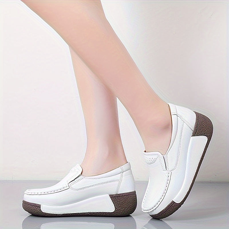 Women's Wedge Loafers Leather Comfortable and Elegant Shoes