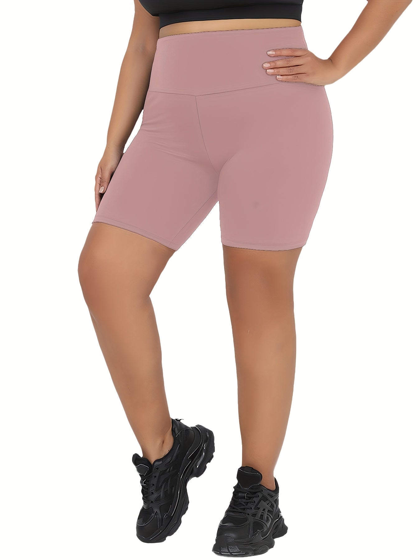 Plus Size Women's High Waisted Biker Shorts Stretchy Workout Yoga Athletic Shorts