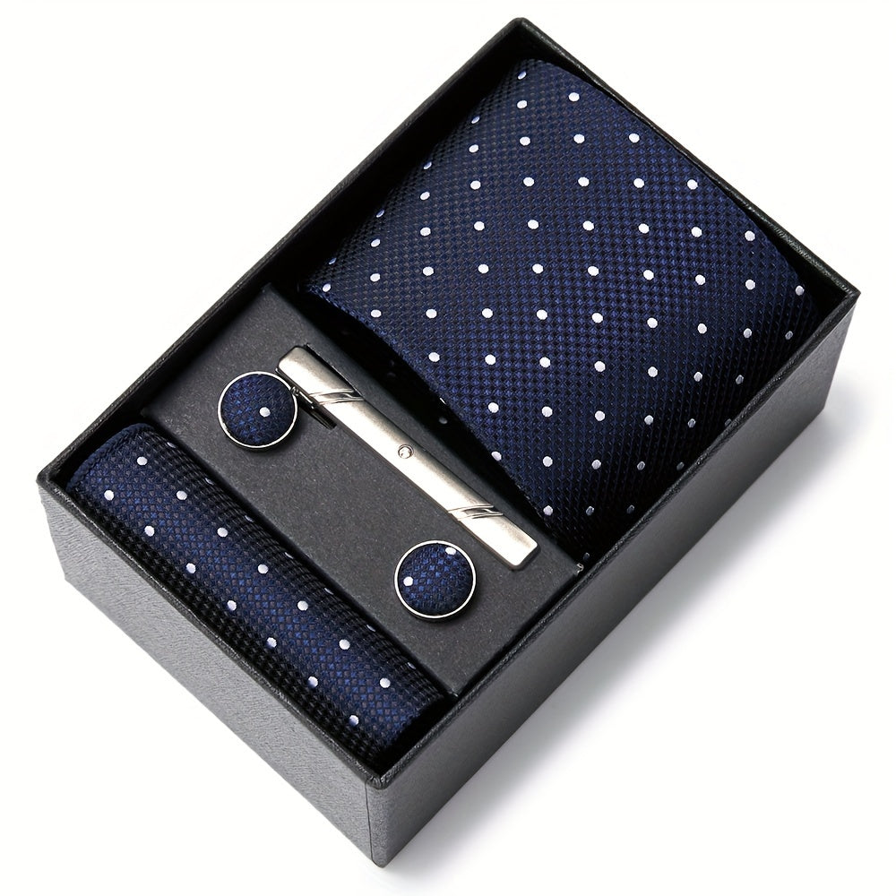 Men's Wedding Accessories Gift Set Tie Cufflinks Pocket Square in Gift Box