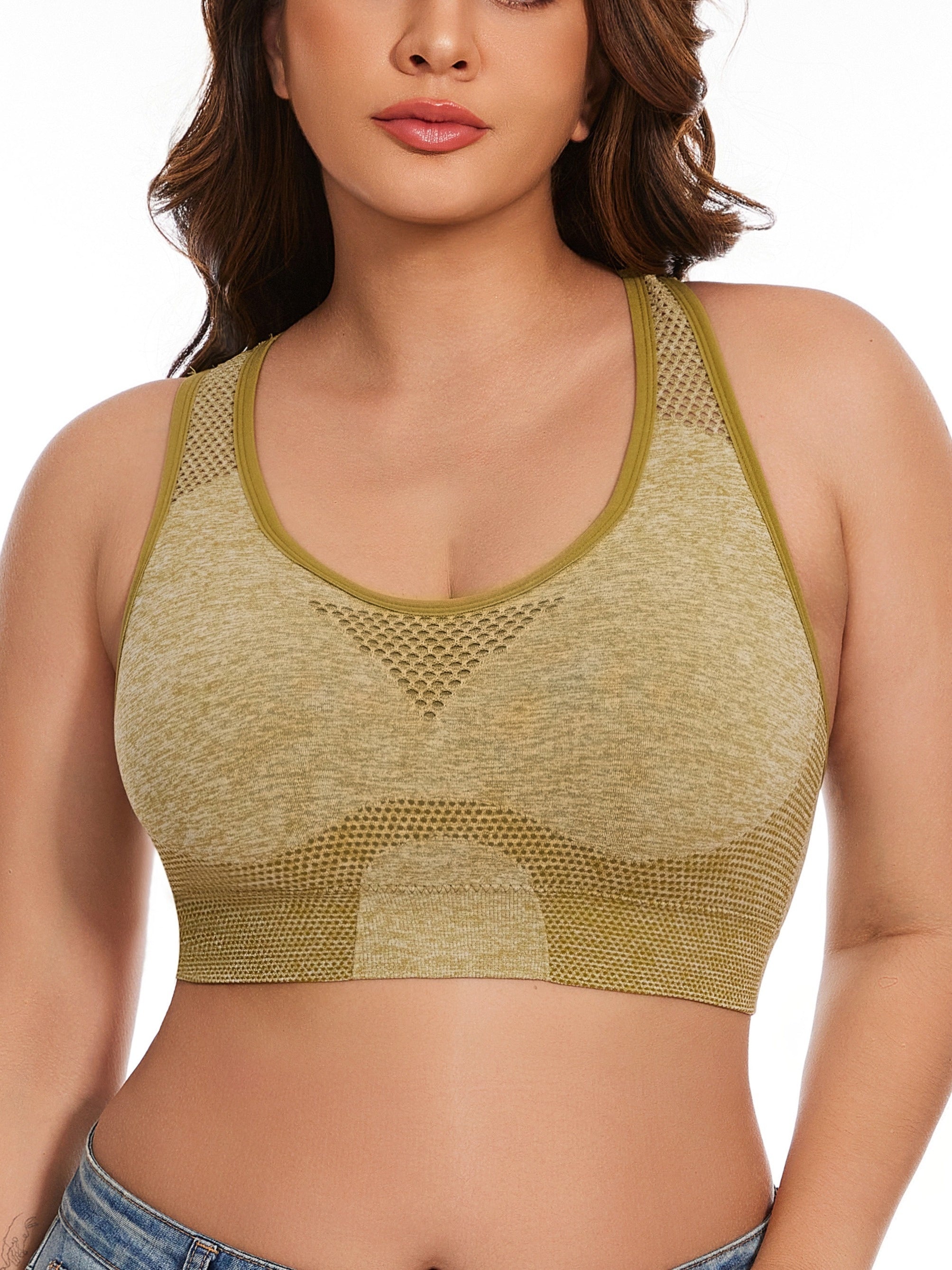 Women's Plus Size Sports Bras Polyamide Mesh Low Support Removable Padding