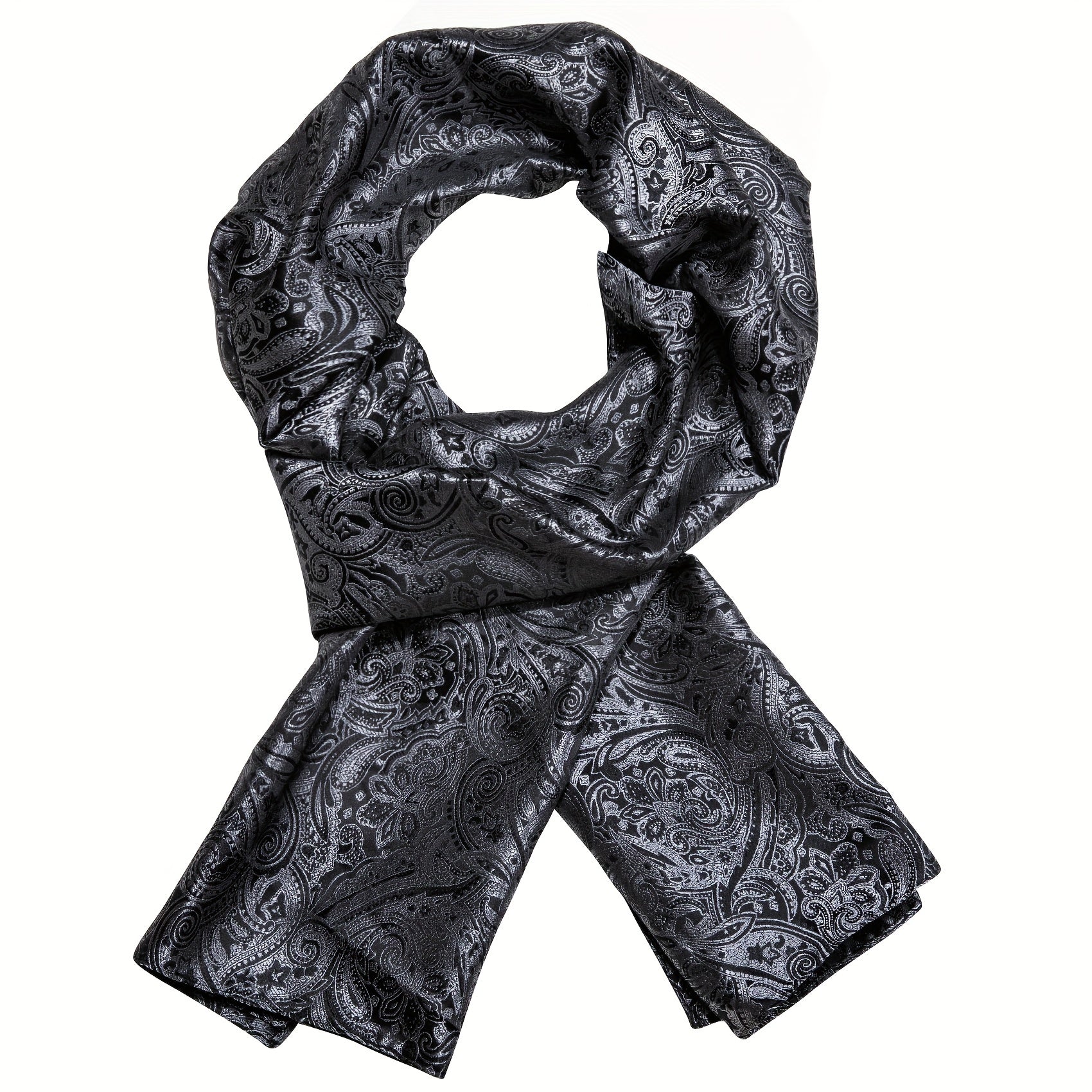 Men's Black Jacquard Paisley Floral Scarf for Autumn Winter
