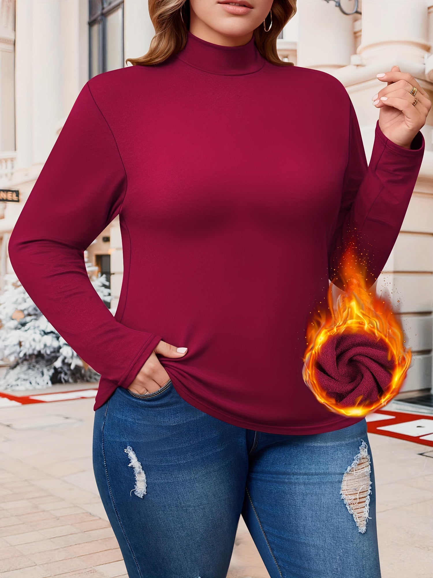 Women's Plus Size Turtleneck Sweater Knit Fleece Warm Long Sleeve Fall Winter