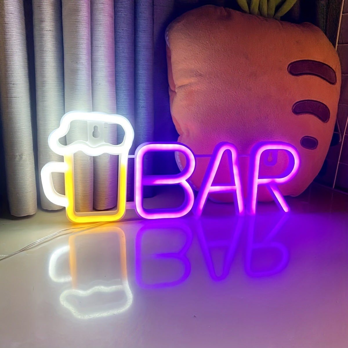 Pink Neon Beer Mug Wall Sign 35x14cm LED Light for Party Decor Bedroom Dorm