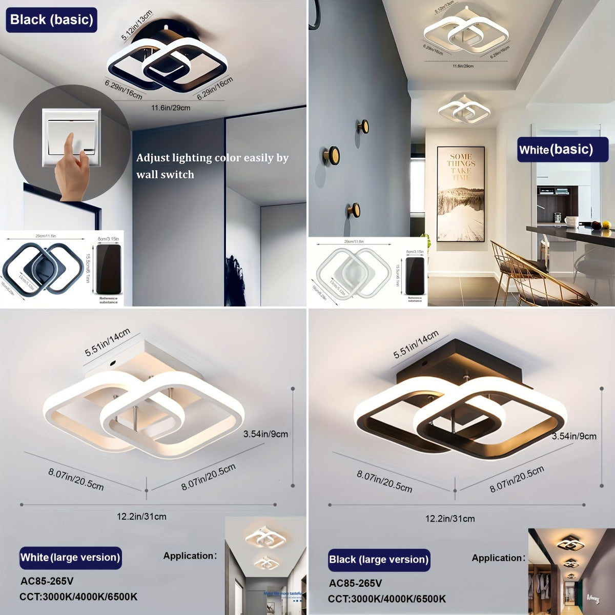 LED Flush Mount Ceiling Light with Adjustable Color Temperature Black or White