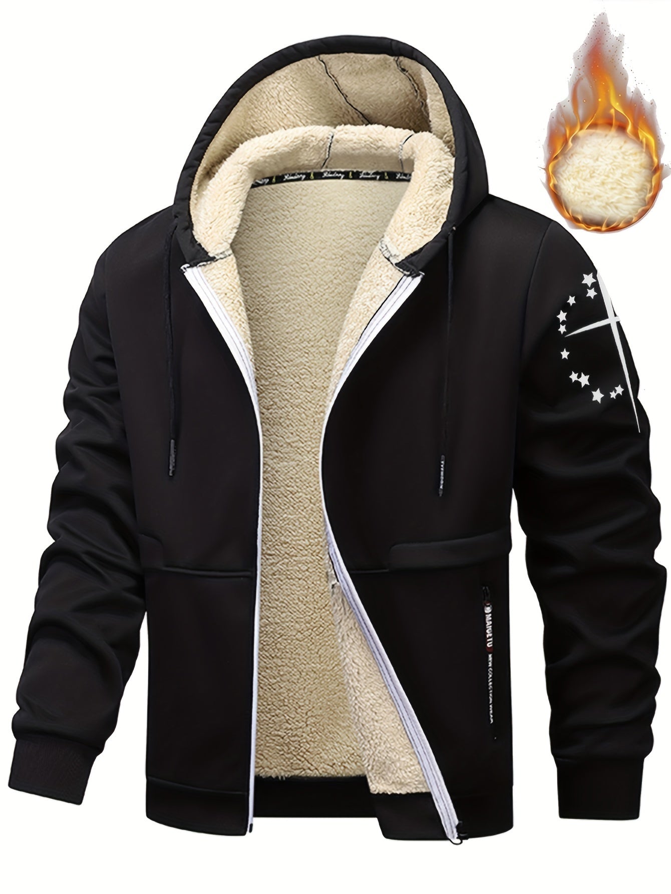 Men's Fleece Jacket Hooded Zipper Casual Fall Winter Polyester