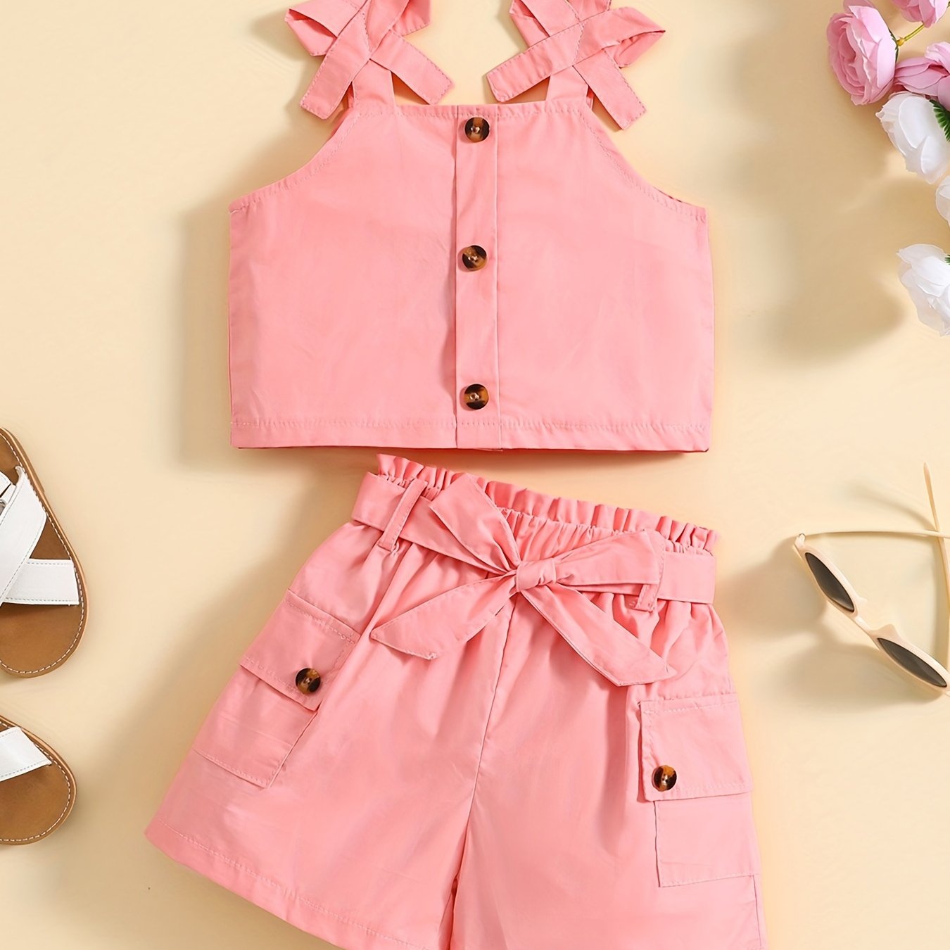 Девочкиный хлопковый топ-камис и шорты для летних активностей на открытом воздухе