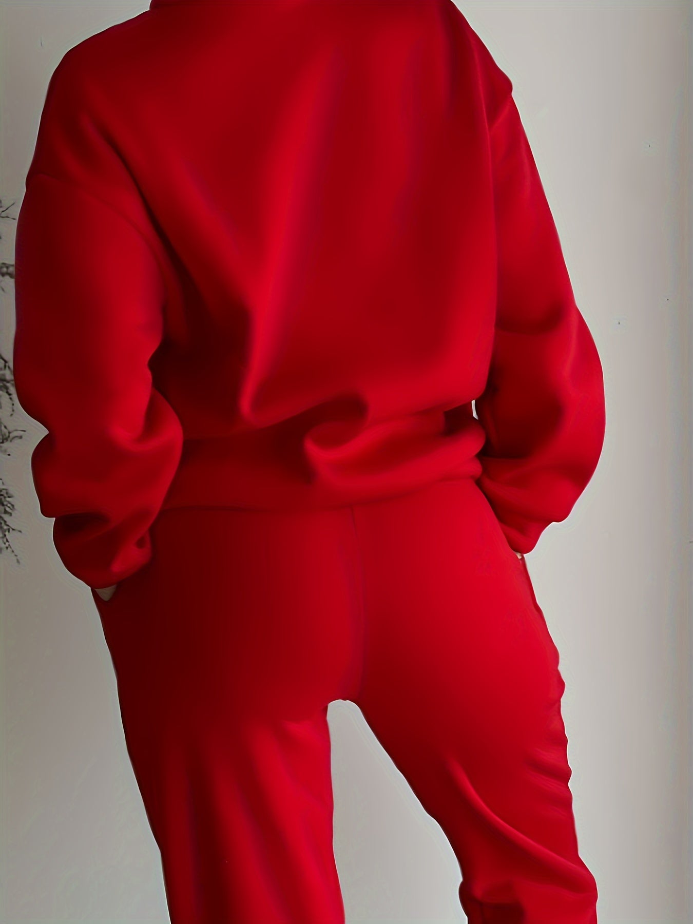 Conjuntos de sudadera para mujer otoño e invierno de color sólido, poliéster microelástico, estilo casual europeo-americano