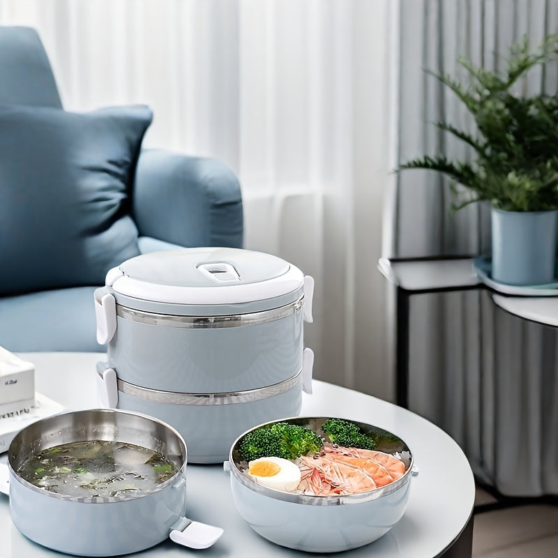 Caja de almuerzo de acero inoxidable de múltiples capas con gran capacidad, recipiente bento a prueba de fugas