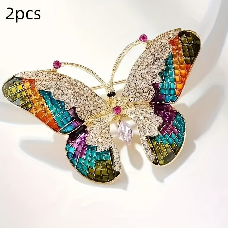 Women’s Alloy Butterfly Brooch Pins with Rhinestones Elegant Jewelry Accessories