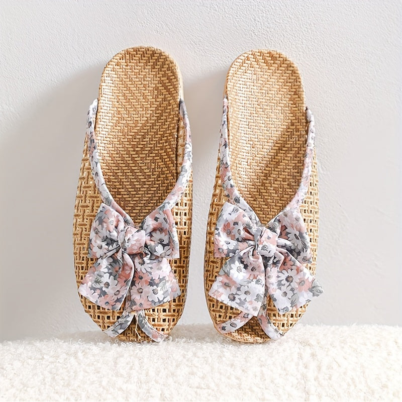 Women Summer Woven Grass Slippers Non-Slip Indoor Shoes