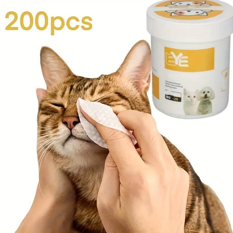 200pcs Pet Eye Wipes for Cats Tear Stain Remover Eye Health Protector Polyester