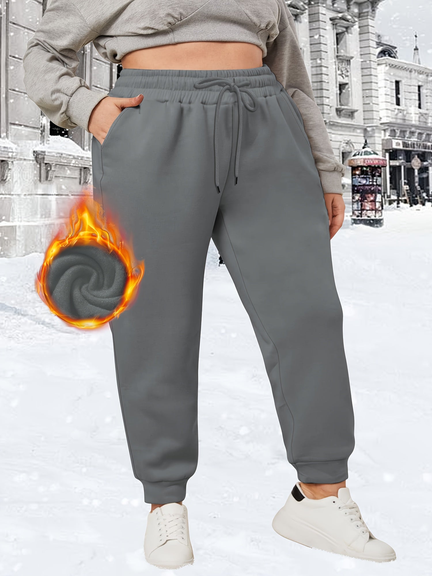 Plus-Size Winter Joggers With Pockets And Drawstring Warm Plush