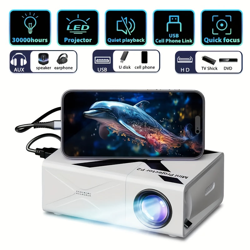 Mini portativ proyektor stereo ovoz, LED chiroq va HDMI bilan