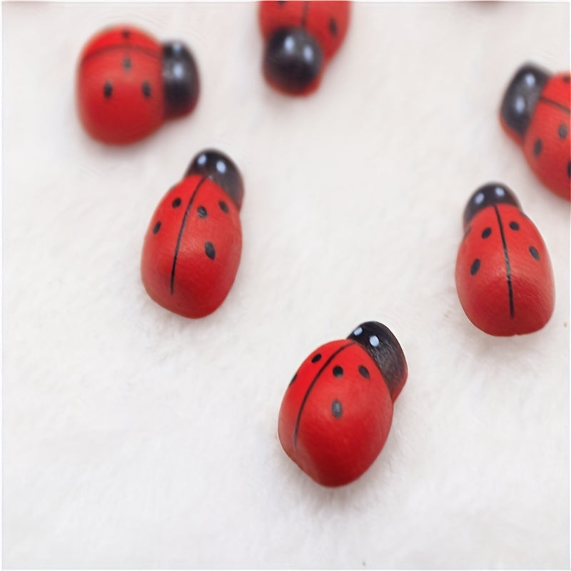 Ladybug Charms 100 Pcs Red Wooden Beetle Pendants with Star Design for Jewelry Making
