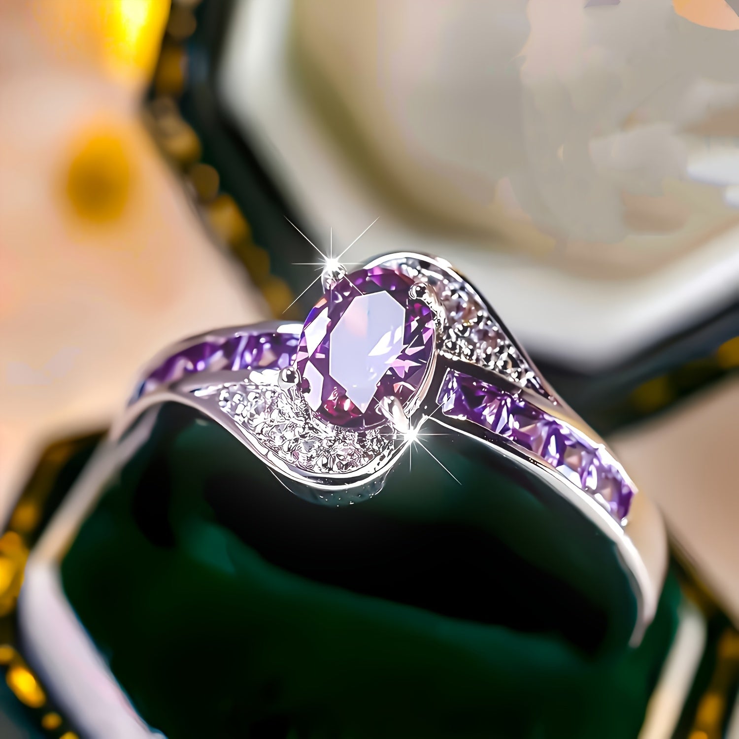 Silver Plated Ring with Cubic Zirconia for Weddings and Parties