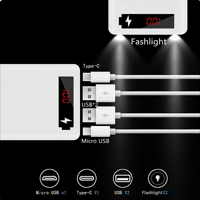 8 ta 18650 batareyalar uchun DIY quvvat banki qutisi, ikki USB Type C zaryadlash bilan, ABS materialidan tayyorlangan. Zaryadsiz saqlash qutisi (batareyalar kiritilmagan).
