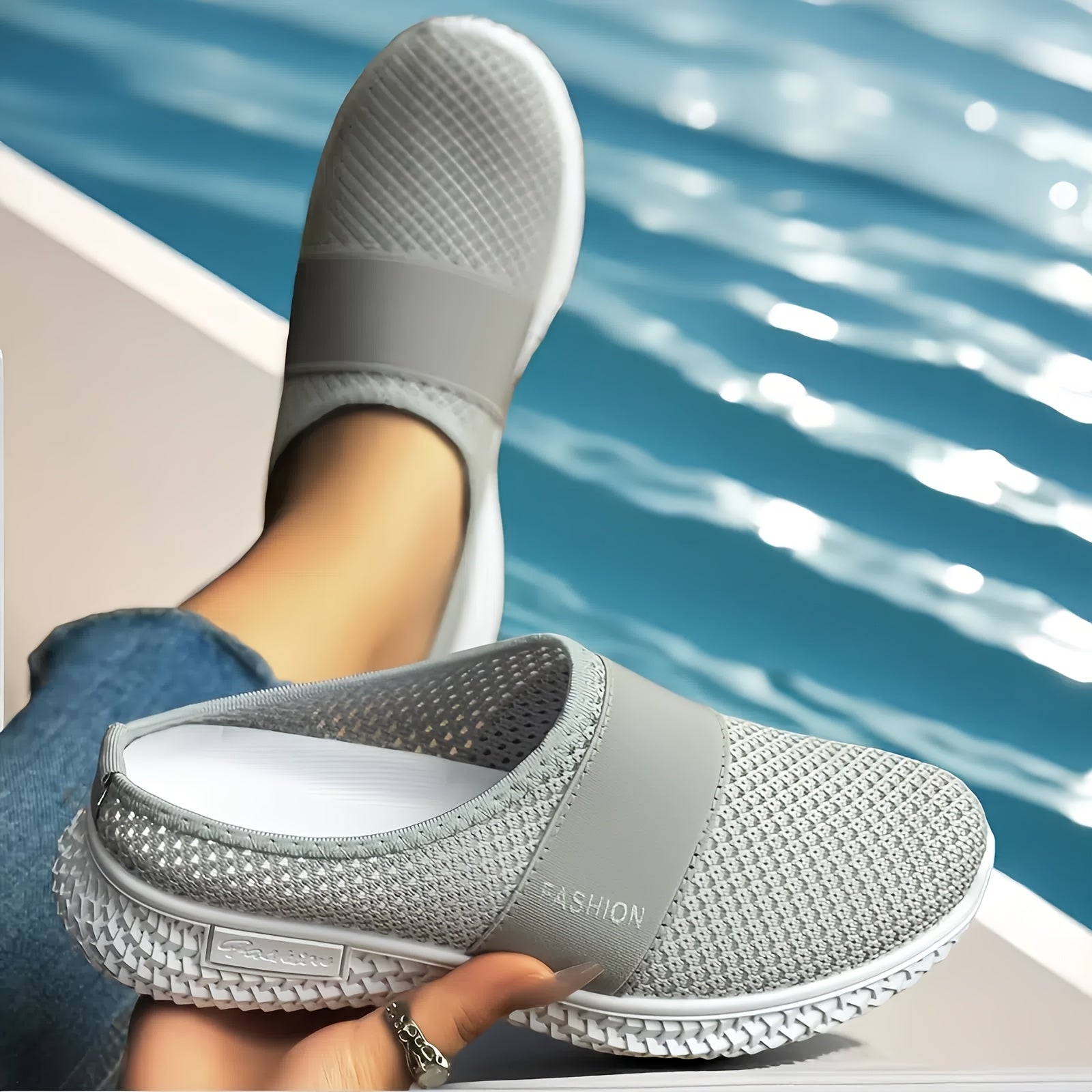 Women's Breathable Knit Slip-On Sneakers Gray Cushioned Casual Shoes