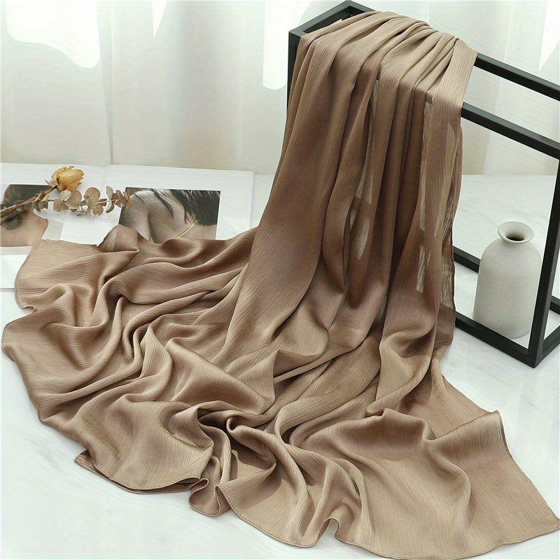 Women's Solid Color Pleated Hijab Scarf for Casual Wear Shawl Head Wrap