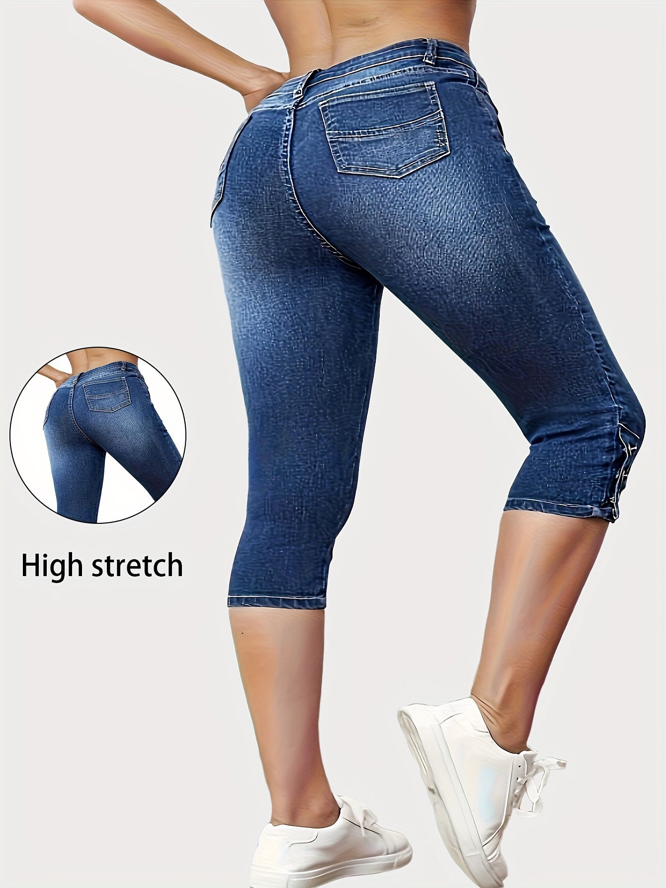 Women's Plus Size Denim Capris High Waist Stretch Casual Pants