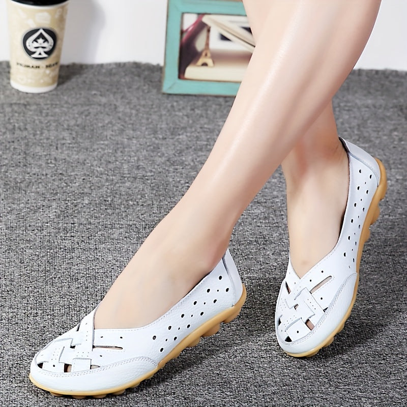Women's Slip-On Flat Shoes with Hollow Out Design Breathable Lightweight Casual