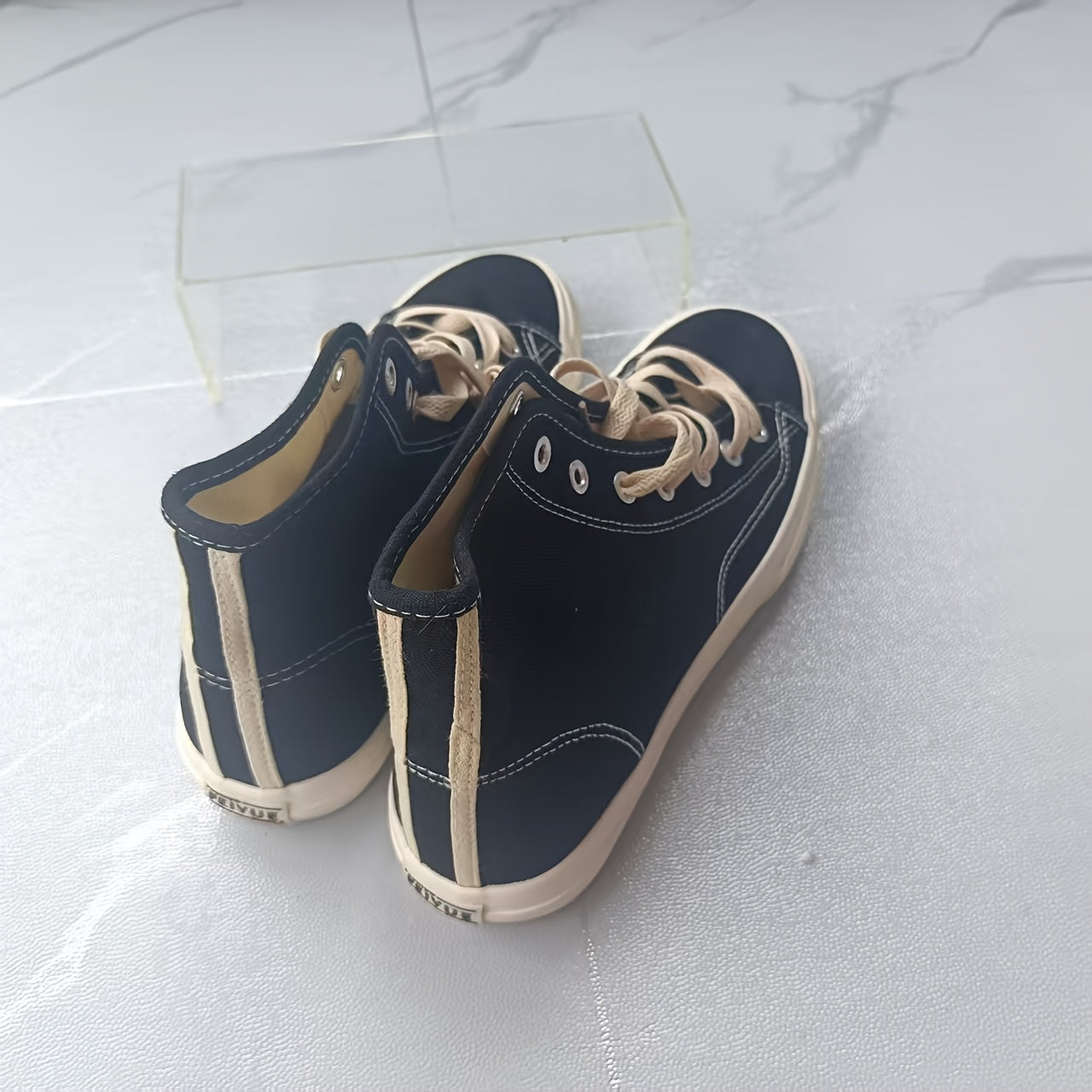 Women's Black High-Top Sneakers Breathable Fabric Casual and Work Shoes