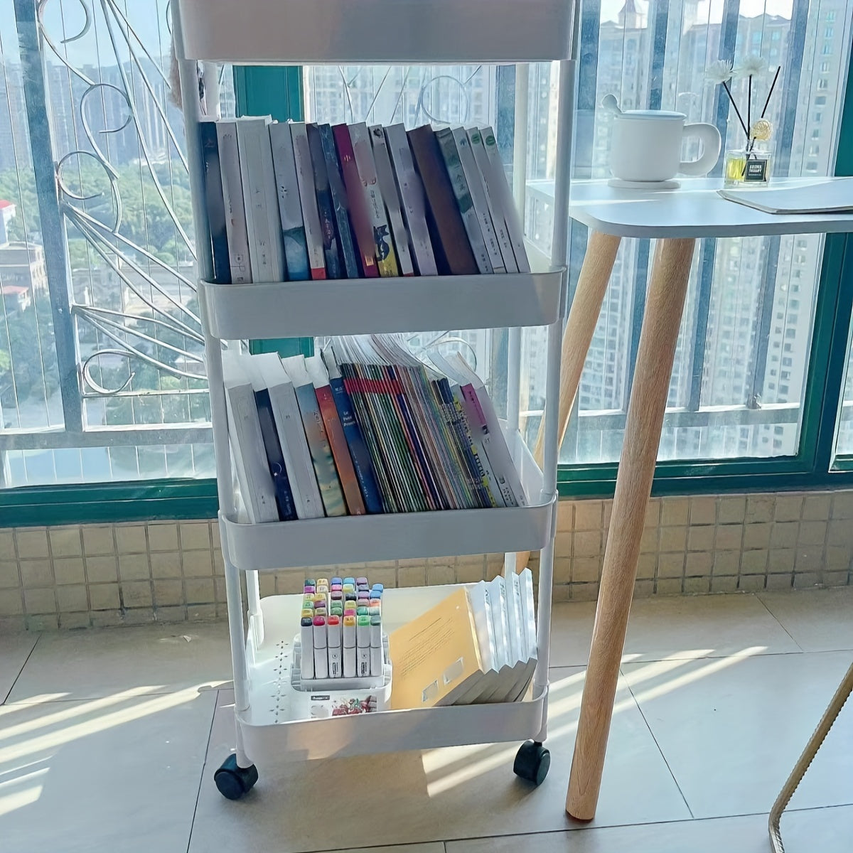 Carro multiusos con ruedas para almacenamiento en dormitorio, sala de estar y baño