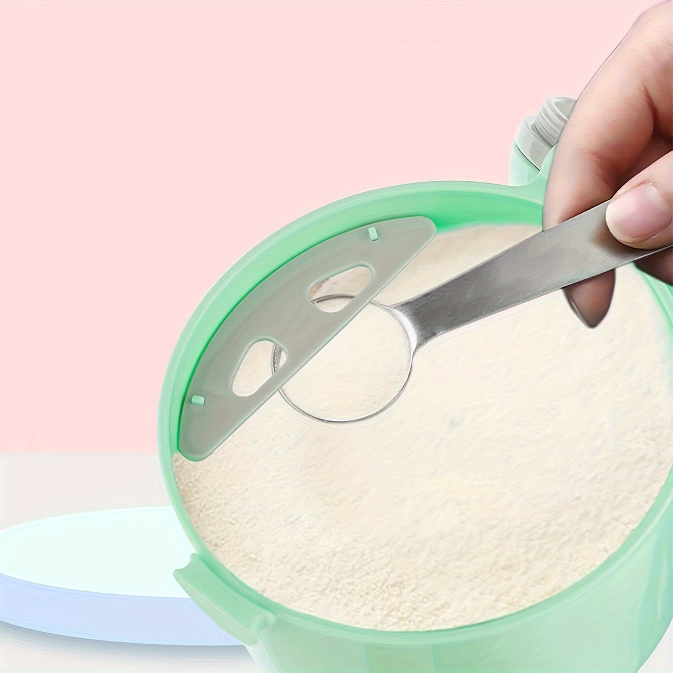 Large Cartoon Portable Milk Powder Container with Spoon for Kids Green Pink