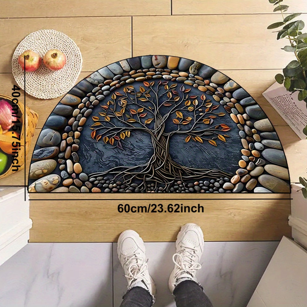 Crystal Velvet Polyester Entrance Mat with Tree of Life Design Non-Slip Machine Washable for Porch Living Room Bedroom Office Outdoor