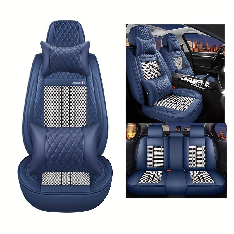 Car Seat Cushion Full Coverage All-Season Wear-Resistant Ice Silk Fiber for Five Seats