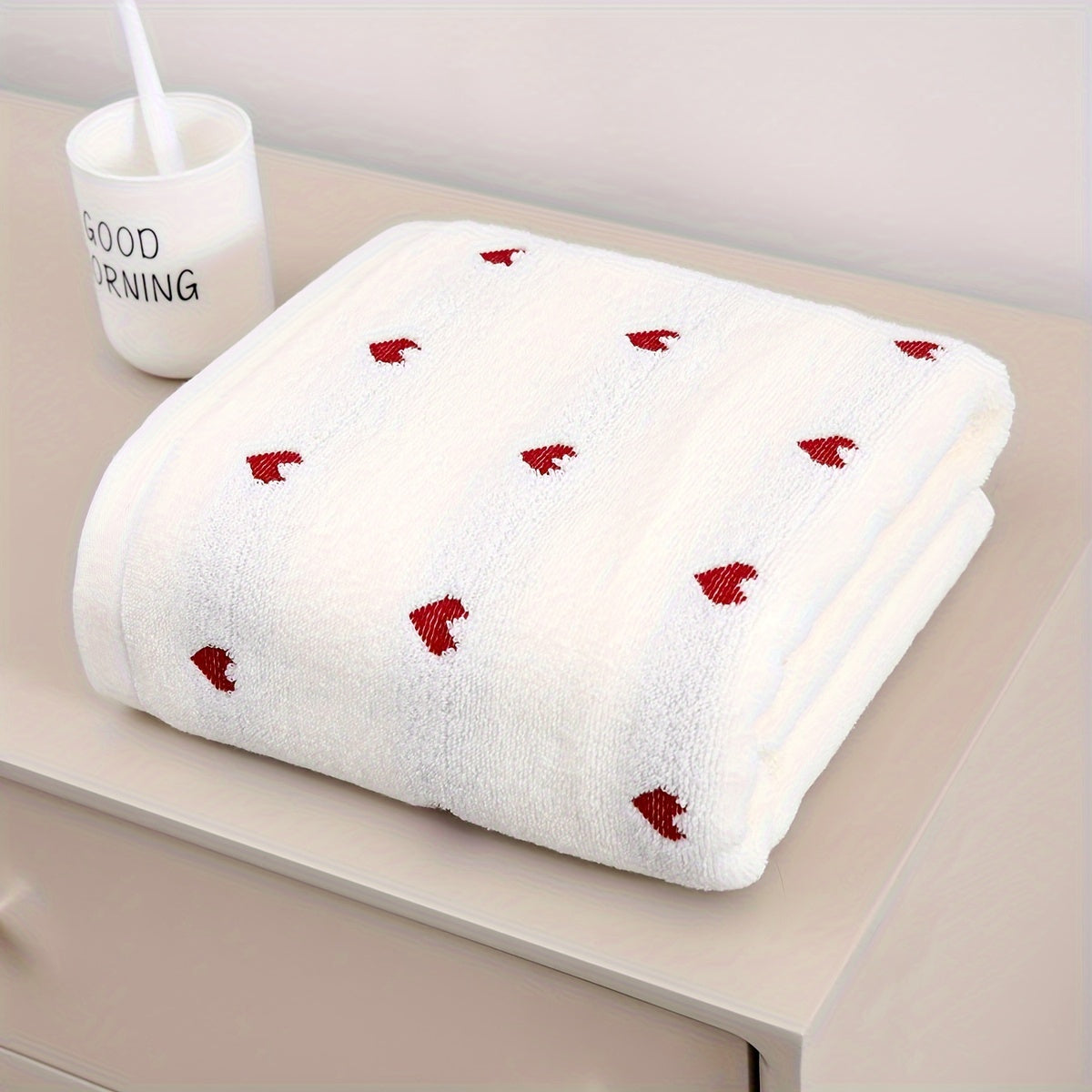 Heart Pattern Cotton Bath Towel Absorbent Quick-Drying Soft Thick for Home Bathroom