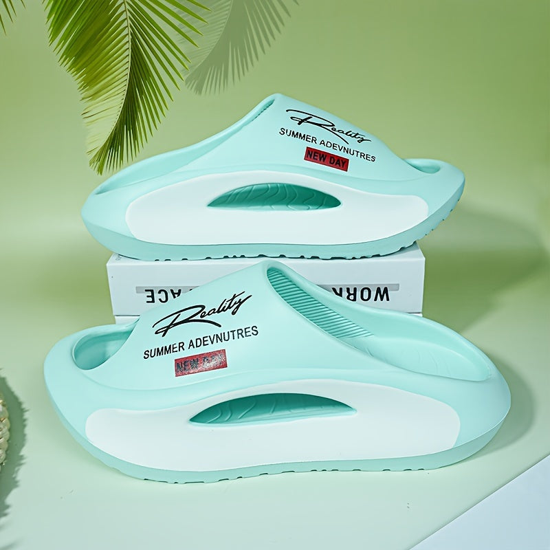 Men's Lightweight EVA Slides Non-Slip Casual Indoor Outdoor Two-Tone Letter Print All-Season Footwear