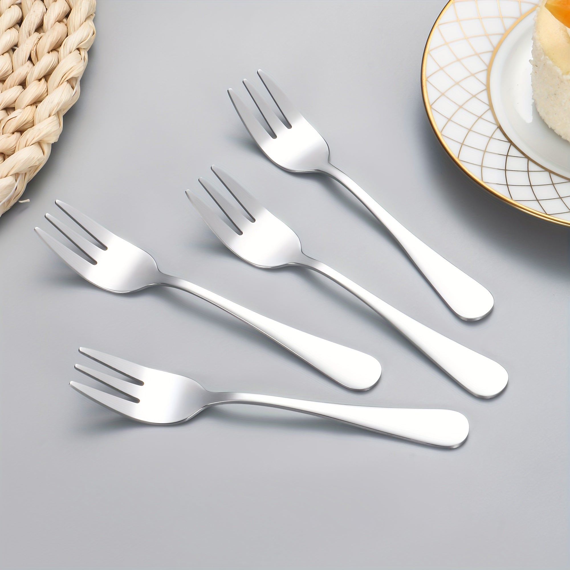 Set of 4 Stainless Steel Dessert Forks for Fruit Cake Snacks and Salad